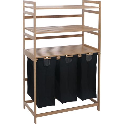 Panier à linge en bambou HHG-018, trieur de linge, panier à linge, étagère, organiseur de linge, 3 étagères, MVG 125 x 80 x 40 cm, 135 L, noir
