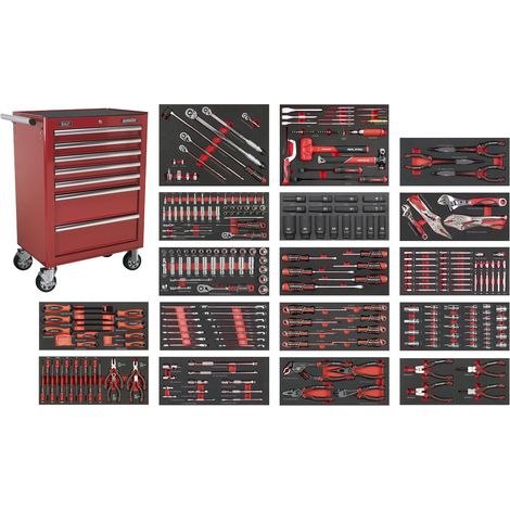 Sealey SPTCOMBO4R Superline PRO Roll Cab 7 Drawer with 305pc Tool Kit - Red