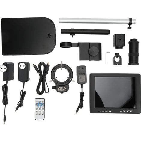 Kit caméra microscope industriel 16MP 2K USB HD, lentille C-Mount 150X, 144LED, écran 8 pouces, prise UE 100-240V (1/5)