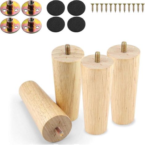 Pieds de table en bois KINHARD, pieds de meubles, couleur chêne, 12 cm, adaptés aux meubles à tiroirs, tables, canapés, armoires, tables basses et autres meubles. (1/5)