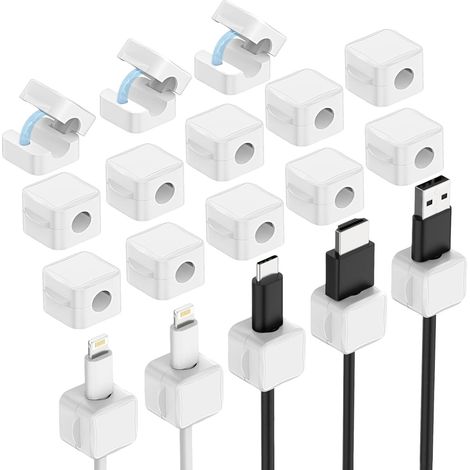 Organisateur Câble Magnetique Auto-Adhésifs Téléphone Adhésif Puissant Gestionnaire Câbles Support Chargeur Fil Fort 18Pcs Blanc (1/5)