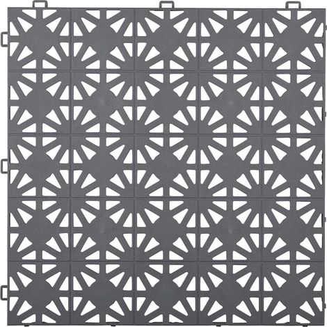 Dalle Plastique Gris Anthracite Clipsable 12mm - Motif Circulaire 30x30 cm - Usage Intensif Balcon et Terrasse - Lot de 11 Dalles (1 m²) (1/4)