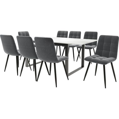 Conjunto de comedor extensible blanco con 8 sillas gris terciopelo 140/180 x 80 x 75 cm (1/5)