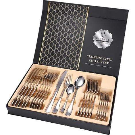 Élégant service de couverts en argent pour 6 personnes – 24 pièces en acier inoxydable pour des occasions raffinées