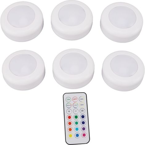 Ortviai 6 spots LED dimmables avec télécommande pour éclairage sous meuble, placard ou comptoir – blanc (1/5)
