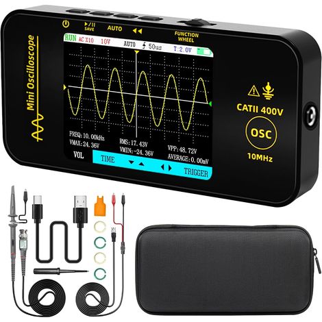 Mini Oscilloscope Numérique de Poche 10MHz Bande Passante 48MSa/s Échantillonnage Oscilloscope Portable Rechargeable Ultra Mince avec 3,2 Pouces Écran Couleur pour Automobile Audio Électronique (1/5)
