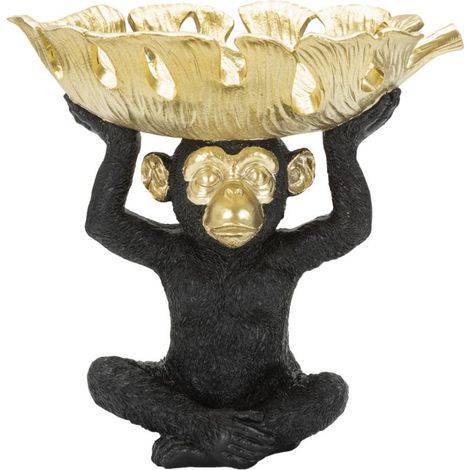 Scultura Scimmia seduta con tasche in resina nera e oro