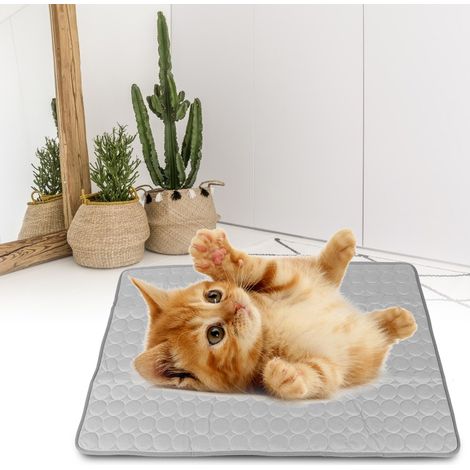 Tapis d'été respirant en coton pour animaux de compagnie (chien/chat), matelas rafraîchissant, gris (62 x 50 cm) (1/5)