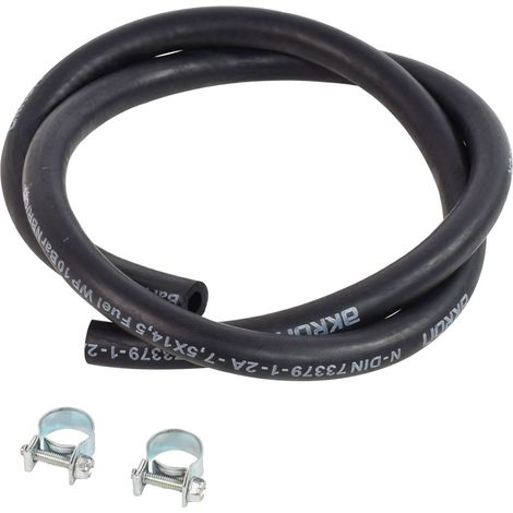 Tuyau pour carburant 7.5/14.5 mm - Colliers - Longueur 1 mètre
