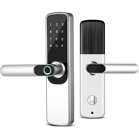Serrure de Porte Intelligente TTlock App WiFi Smart Fingerprint Door Lock Smart Bluetooth Digital APP Keypad Code Keyless Electronic Door Lock (Color : Single Latch Silver, Size : L) (1/5)