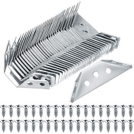 Lot de 30 connecteurs d'angle universels en acier inoxydable, équerres triangulaires pour meubles, armoires, chaises et tables. (1/5)
