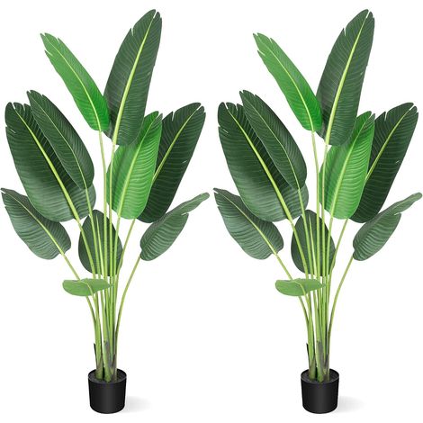 Lot de 2 plantes artificielles d'oiseau de paradis - 150 cm - Arbre artificiel en pot - Tropical vert - Grandes plantes artificielles parfaites - Plantes d'intérieur artificielles pour salon, cuisine (1/5)