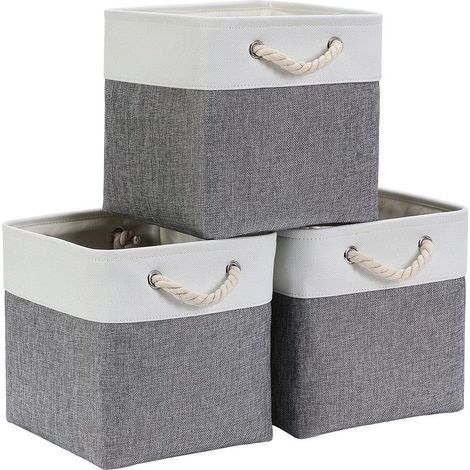Cube de Rangement Tissu 33x33x33cm, Panier Cube de Rangement, Boite rangement (Gris Blanc, 3 Paquet) (1/5)
