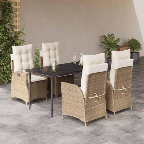 Set comedor de jardín 5 pzas con cojines ratán sintético beige vidaXL (1/5)
