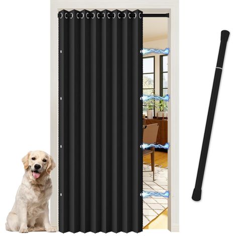 Magnetic Blackout Accordion Door Curtain - Room Divider Curtain with Telescopic Rod Included - for Dressing, Kitchen and Interior Door, Black (1/5)