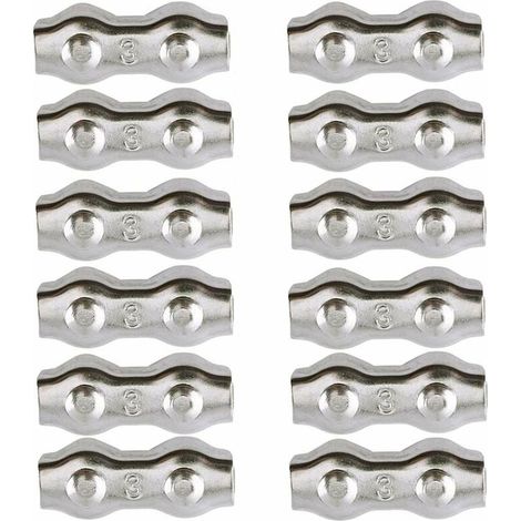 3 mm Stahl-Kabelbinder, 12 Stück, Duplex-Kabelbinder, Kabel-Clip, 304 Edelstahl-Kabel-Clip, Kabelhalter für 2 mm Drahtseile, Kabel-Clip, Wäscheleine