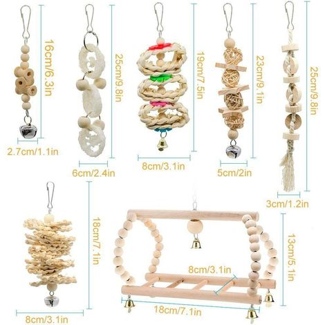 Ensemble de 7 jouets pour perroquets (perruche ondulée, calopsitte), hamac suspendu et balançoire à mâcher (1/5)