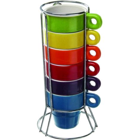 PSA462 Lot de 6 tasses à café en céramique empilables avec support, Multiples (1/5)