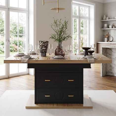 FurnitureR Wood Effect Extendable Dining Table 110 to 140x80cm Drawers (1/5)