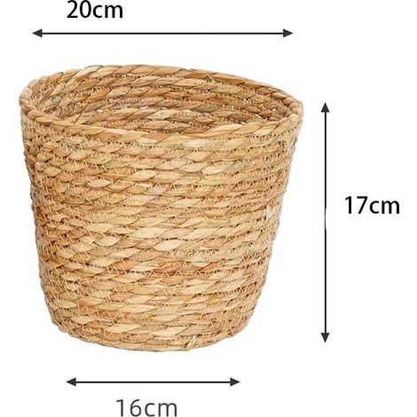 Grand panier à fleurs tressé à la main en herbe naturelle, cache-pot pour plante d'intérieur (1/4)