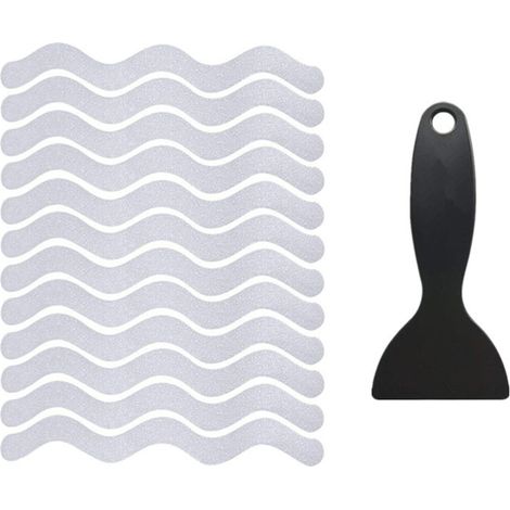 Lot de 24 autocollants antidérapants pour baignoire et douche, en PEVA, avec grattoir, pour sols et escaliers glissants. (1/5)