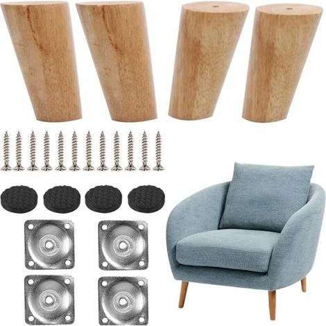 8 cm lange Tischbeine aus Holz, 4er-Set konische Möbelbeine aus Massivholz, Ersatzmöbelbeine mit Montageplatten und Schrauben für Schlafsofa, Kleiderschrank, Couch, Stuhl (neigbar)