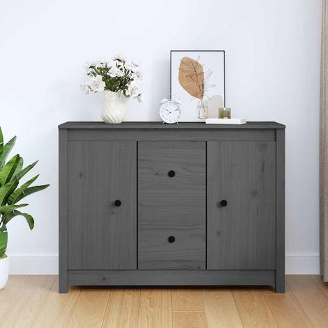 Buffet - Armoire de rangement Enfilade Gris 100x35x74 cm Bois massif de pin BV610224 - BonneVie (1/5)