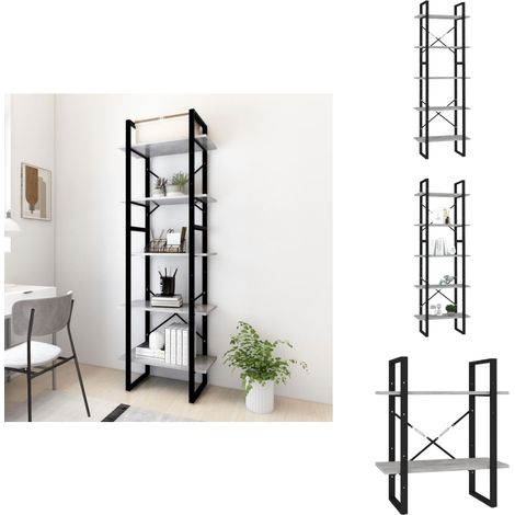Bücherregal 5 Fächer Betongrau 60x30x175 cm Holzwerkstoff - BucheRegal - Bücherregal Grau - Industrielles Design - Holzwerkstoff Regal - Regal Set (1/5)