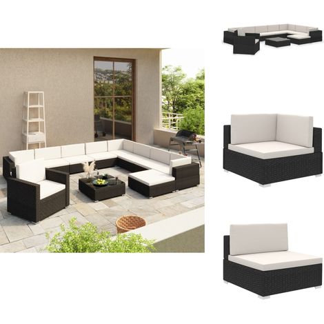 12-tlg. Garten-Lounge-Set mit Auflagen Poly Rattan Schwarz - Loungeset - Gartenmöbel - Rattan Möbel - Outdoor Lounge - Poolparty (1/5)