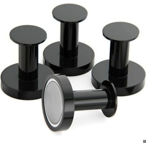 Porte Manteaux Magnetique - 4 Crochets Muraux en Acier avec Aimant Néodyme - Pour Porte, Réfrigérateur, Meuble Métallique, Salle de Bain - 30 kg par Crochet - Noir (1/5)