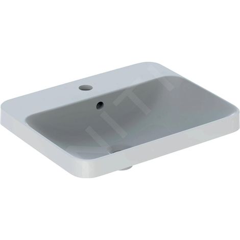 Geberit – Vasque à encastrer 55x45 cm – Avec trop-plein et trou pour robinetterie – Argile réfractaire blanche – Gabarits de découpe inclus
