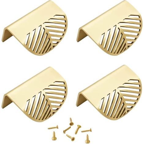 4 Pièces Bouton de Meuble Doré, Forme de Feuille Poignées de Meuble, Poignées d'Armoires en Métal Dissimulées, pour la Maison, Tiroir, Placard, avec Vis (1/5)