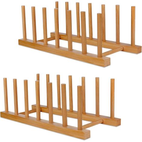 Égouttoir À Vaisselle - Bambou - Charge Max 36 Kg - Pour Assiettes Casseroles Couvercles - Lot De 2 (1/5)