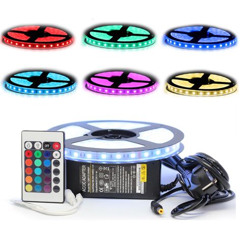 Kit de cinta profesional 5050 - 60 LED/m - 5 metros RGB impermeable (IP67) con controlador y transformador Longitud: 5 metros - Control remoto del controlador: No está incluido - Transformador: No se (1/5)