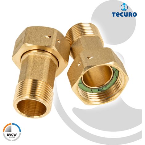 tecuro Wasserzähler Verschraubungen 1 Zoll ÜWM x 3/4 Zoll AG - 2-er Set, MS-blank