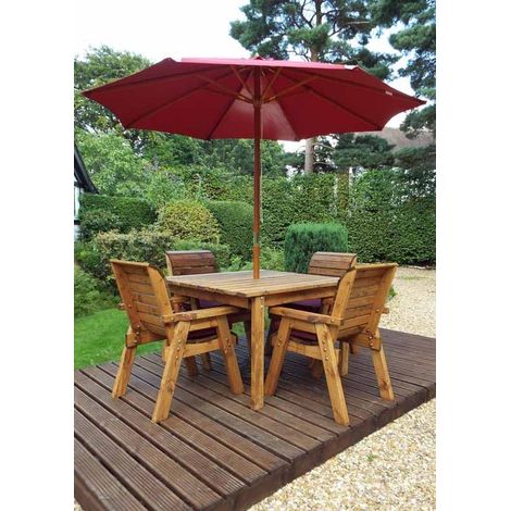 Four Seater Square Table Set with Cushions - W230 x D230 x H98 - Fully Assembled - Burgundy