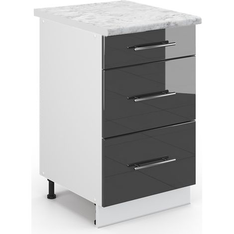 Küchenschränke  Fame-Line, Anthrazit Hochglanz, 50 cm AP Marmor, Vicco