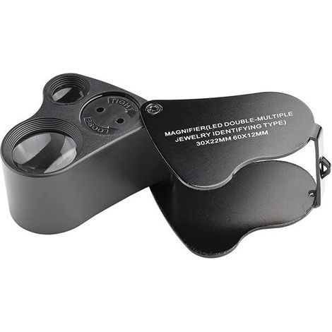 (Negro), Lupa de joyero de 30 x 60 mm, lupa de relojero con iluminación LED, para gemas, joyas, piedras, sellos, monedas, relojes, pasatiempos, antigüedades, maquetas, monóculos de bolsillo, lupa de 3 (1/5)