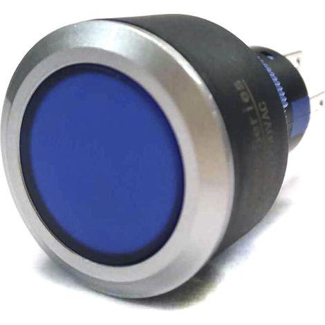 Bouton-poussoir, Momentané lumineux, LED Bleu, 3 A, 5 A, Bleu, Montage panneau (1/2)