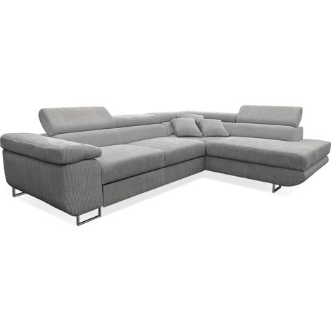 Ecksofa, gerade umwandelbar, 4-sitzig, Truhe Martin Cord Hellgrau