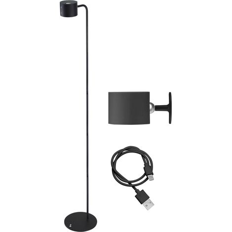 Lampe rechargeable, Lampadaire et lampe de table, Hauteur réglable, Accessoire mural, Câble USB inclus, Interrupteur tactile, Noir (1/5)