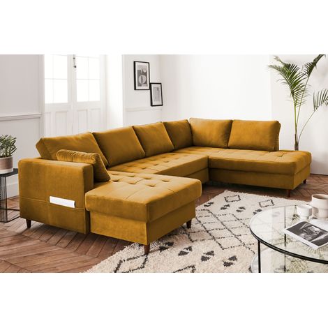 Anna – wohnlandschaft ecksofa – mit schlaffunktion und bettkasten – 7-sitzer – zeitgenössischer stil– rechts - gelb