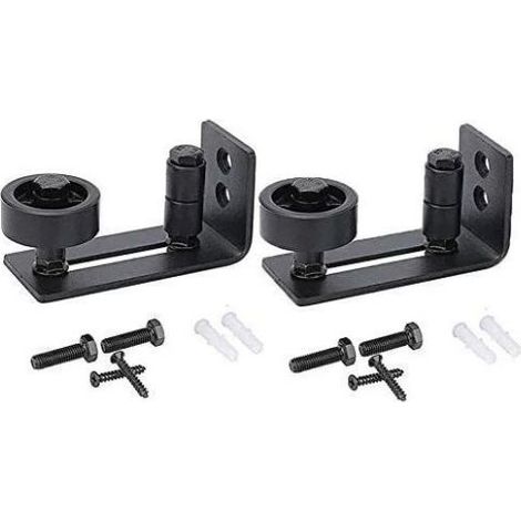 Guide de porte coulissante robuste pour porte de grange, butée 8 en 1 en acier au carbone noir design de fond encastré, panneau de sol et de porte, rouleau réglable, système de fixation murale (1/5)