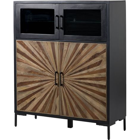 Highboard Sheesham 120x45x145 schwarz lackiert SUN 103