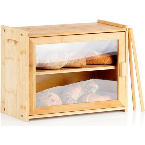 Boîte À Pain - Bambou - 40x20x31 cm - 2 Niveaux - Porte Transparente - 1 Pièce (1/5)