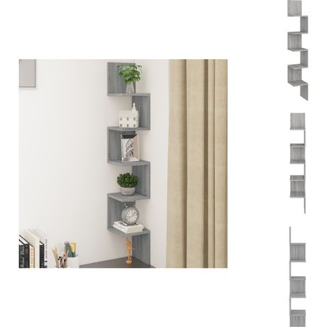 Étagère angle murale Sonoma gris 20x20x127,5 cm Bois ingénierie - Étagère Murale - Étagère D'angle - Meuble Mural - Rangement Mural - Décoration Murale (1/5)