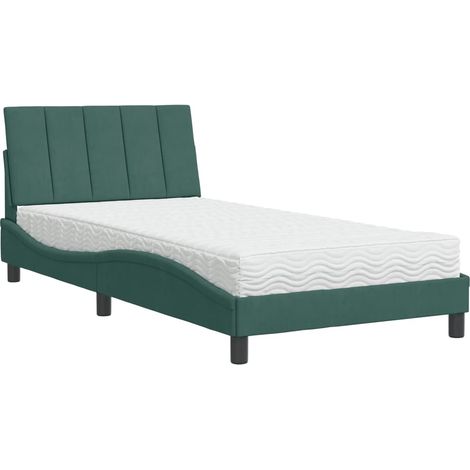 Letto con Materasso Hanko Verde Scuro 100x200 cm in Velluto vidaXL (1/5)