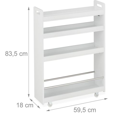Chariot de rangement à roulettes moderne cuisine salle de bain 4 niveaux 40 x 30 x 80 cm en métal blanc (1/3)