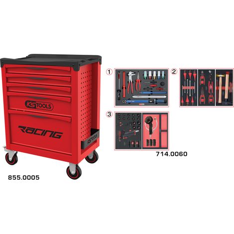 KS Tools - Servante RACING 5 tiroirs équipée de 60 outils - spéciale Roue - 855.5060 (1/2)