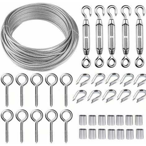 50 m/2 mm Edelstahl-Drahtseil-Set mit Hochleistungs-M5-Drahtspanner, Zaun-Drahtrollen-Set, Kabelgeländer-Set, Garten-Drahtspanner für Kletterpflanzen (1/5)